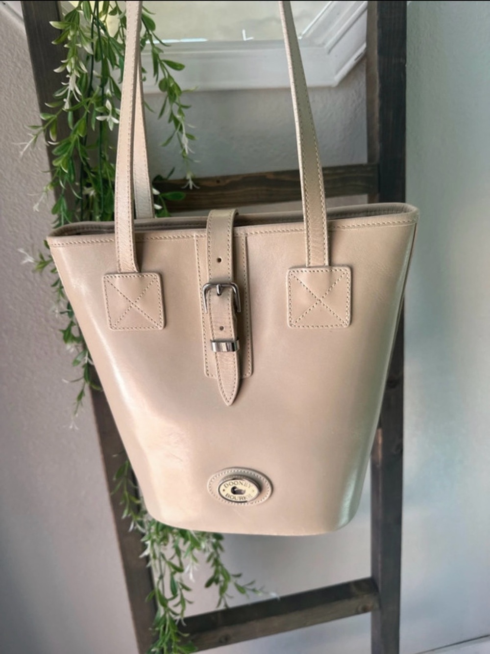 Dooney & Bourke Beige Leather Bucket Shoulder Bag